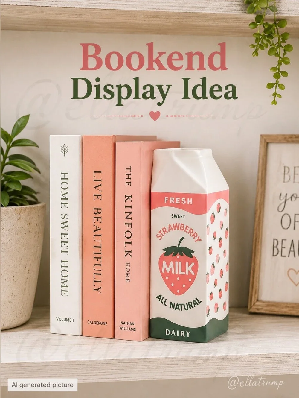 Bien Beau Retro Strawberry Milk Carton Vase Kawaii Ceramic Pink Decor 8.5